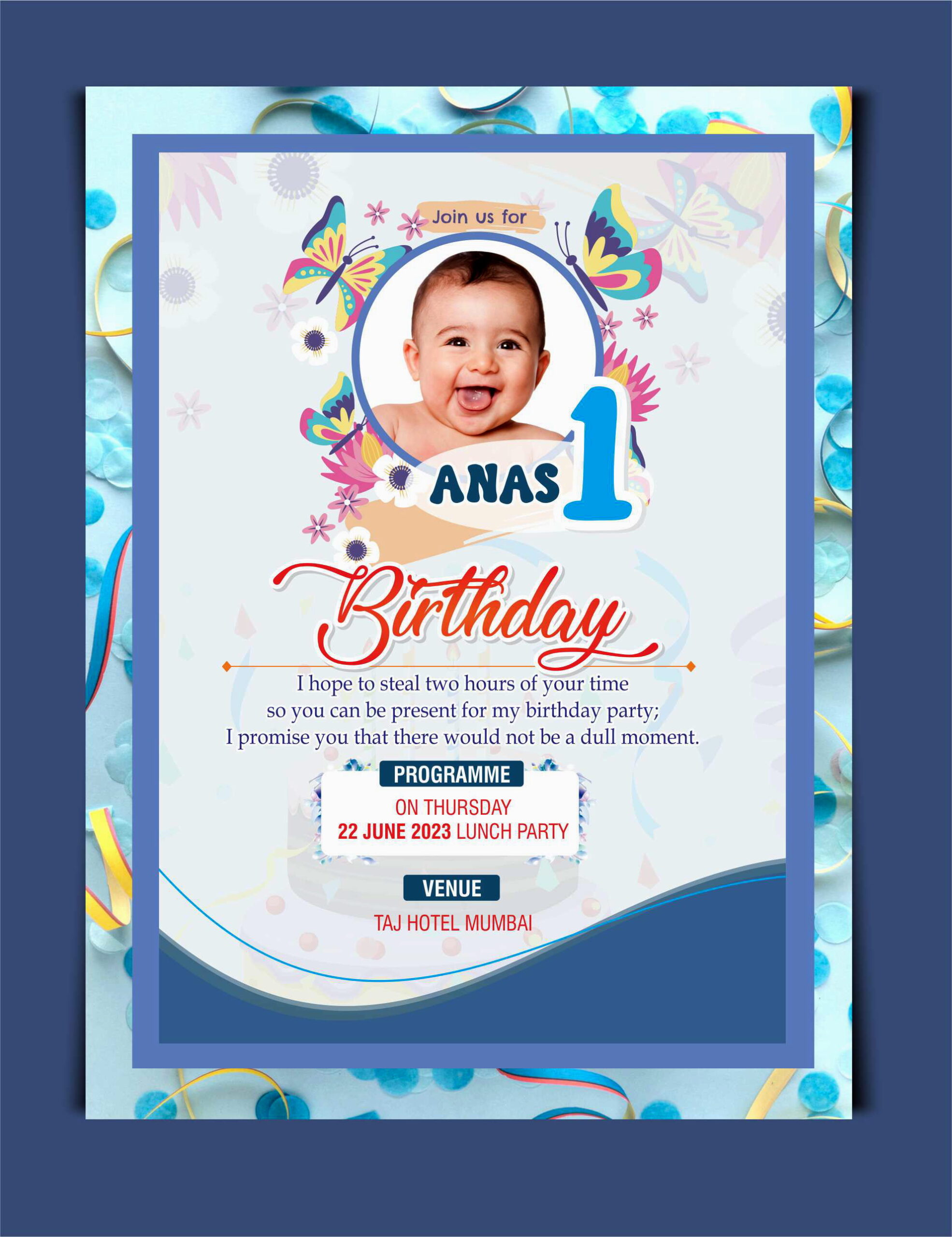 Birthday Card CDR File I First Birthday Invitation Card Design ...