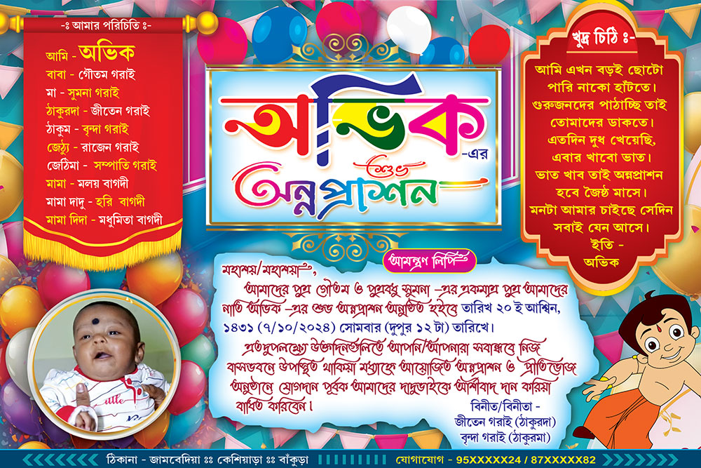 Bengali Annaprashan Rice Ceremony Mukhebhat Birthday Invite Card Design ...